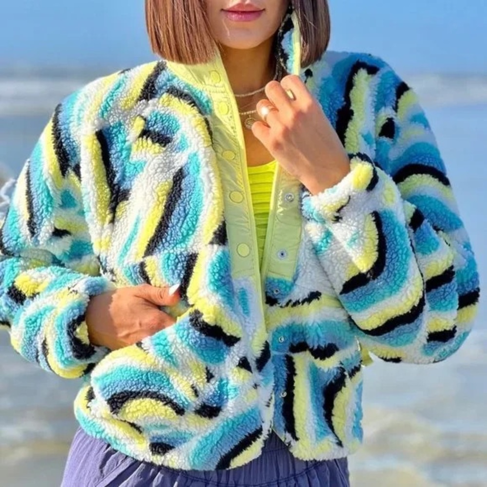 NEW FREE PEOPLE MOVEMENT ROCKY RIDGE FLEECE JACKET COAT SMALL 💚💛💚